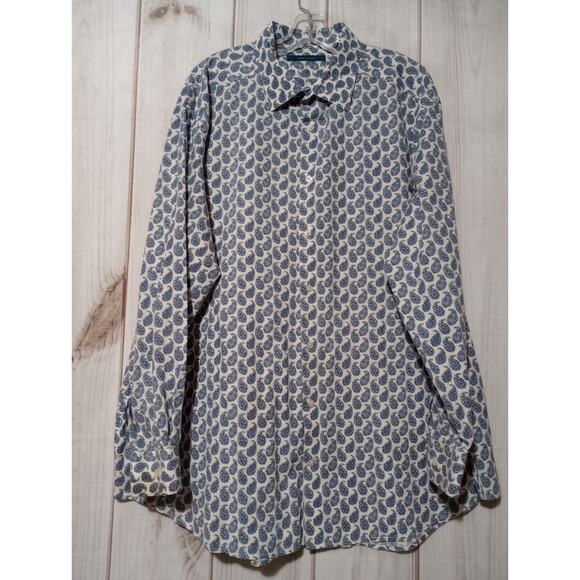 Perry Ellis Shirt Men's 2xl Button Front‎ Long Sleeve Blue - Picture 1 of 8